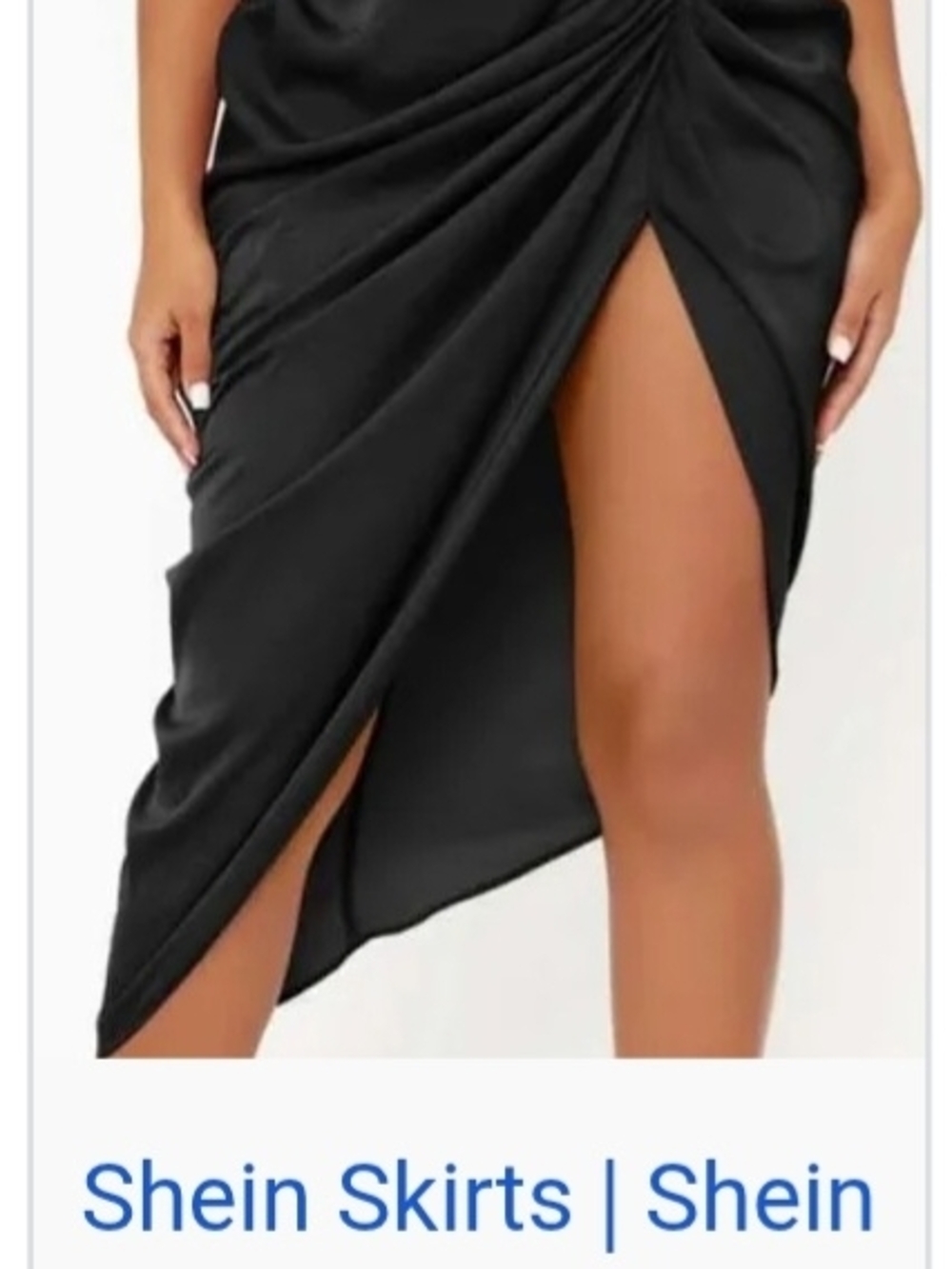 Shein Black Ruched High-Slit Midi Skirt